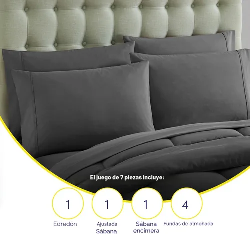 Miniatura 6 de Juego de edredón tamaño completo con sábanas - Colección de ropa de cama de 7 piezas - 1 edredón, 1 sábana bajera, 1 sábana plana, 4 fundas de Gris