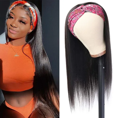 Miniatura 11 de Peluca de cabello lacio con diadema, pelucas de 18 pulgadas para mujeres negras, sin encaje frontal, pelucas de cabello humano lacio virgen peruano