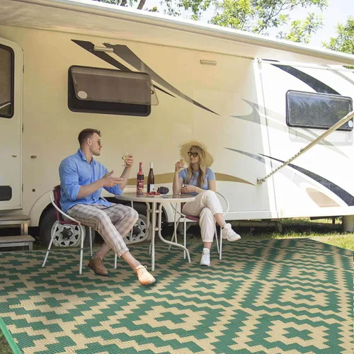 Miniatura 20 de Alfombra de paja de plástico para patio al aire libre, 5 x 8 pies, impermeable, reversible, alfombra de área, patio, caravana, porche, balcón, Azul