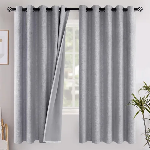 Miniatura 93 de YoungsTex - Cortinas opacas de lino para dormitorio, oscurecimiento de la habitación, cortinas con textura de lino, paneles con aislamiento térmico