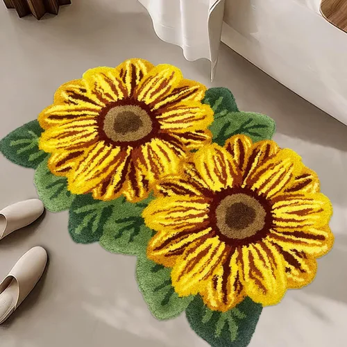 Miniatura 35 de USTIDE Alfombra de girasol esponjosa, alfombra suave y lanuda de flores, hecha a mano, alfombras modernas, lavables, para sala de estar, lavandería