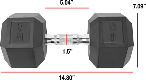 Miniatura 2 de WF Athletic Supply Mancuernas hexagonales con revestimiento de goma con mango cromado contorneado, entrenamiento de cuerpo completo y entrenamiento