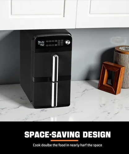 Miniatura 3 de Horno freidor de aire de doble capa de 12QT, capacidad de 6QT×2, diseño vertical de 2 cestas, función 7 en 1 con parrilla, asar, hornear