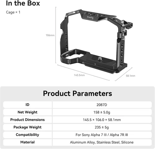 Miniatura 9 de SmallRig Soporte estabilizador para cámara Sony A7RIII / A7III / A7M3 (ILCE-7RM3 / A7R Mark III), con montaje en zapata, riel NATO incorporado