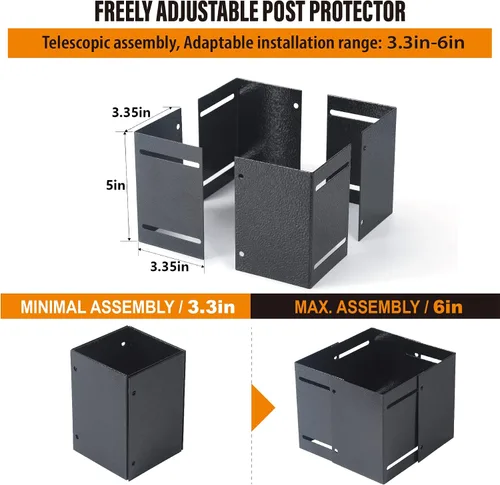 Miniatura 3 de Protector de poste ajustable de acero inoxidable (rango de 3.3 a 6 pulgadas), protege los buzones y vallas de madera de la cortadora de césped