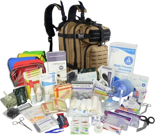 Miniatura 4 de Lightning X Stocked EMS/EMT Trauma & Bleeding First Aid Responder Mochila médica + kit + bolsas - Bronceado Beige Bronceado