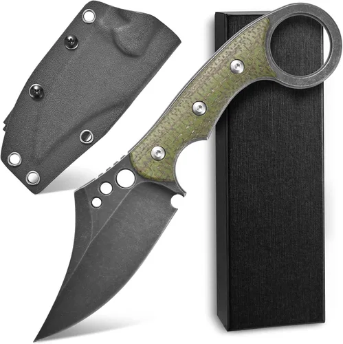C1116 Cuchillo de hoja fija, hoja de acero D2+mango Micarta cuchillo de supervivencia al aire libre con fundas Kydex (verde)