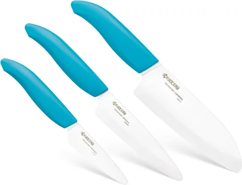 Kyocera 610445-FK-3PC-WHBU - Juego de cuchillos de cerámica avanzada serie Revolution de 3 piezas, tamaños de hoja: 5.5", 4.5", 3", azul | KYOCERA