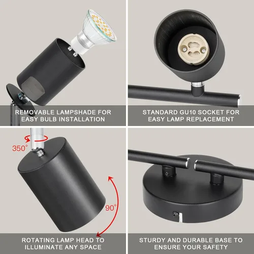 Miniatura 4 de Ketom Luminarias de Riel de Techo de 4 Luces, Foco LED de Techo Negro GU10, Kit de Luz de Riel Moderno para Cocina Pasillo Sala de Estar
