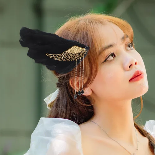 Miniatura 4 de Beaupretty Pinzas de pelo de ángel para adolescentes, niñas y mujeres, accesorios para el cabello de boda con borla para fiestas de vacaciones