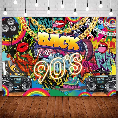 Sensfun Decoraciones de fiesta de los años 90, pancarta de regreso a los 90, telón de fondo de los años 90, fondo de pared de ladrillo de graffiti