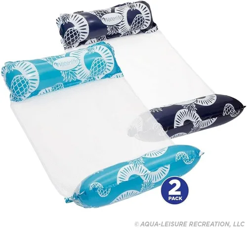 Miniatura 5 de Waterlife - Hamaca de piscina 4 en 1, paquete de 2, flotador inflable para silla de piscina, silla de montar y tumbona, azul marino y azul claro