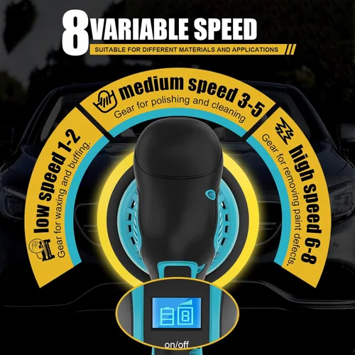 Miniatura 4 de Pulidora de búfer de coche inalámbrica, kit de pulidora mini de 6 pulgadas con paquete de 2 baterías recargables de 21V, pulidora orbital de 8
