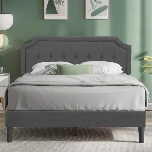 Miniatura 33 de VECELO Base de cama de plataforma de tamaño individual con cabecera tapizada de tela y soporte de listones de madera, no necesita somier/fácil Beige