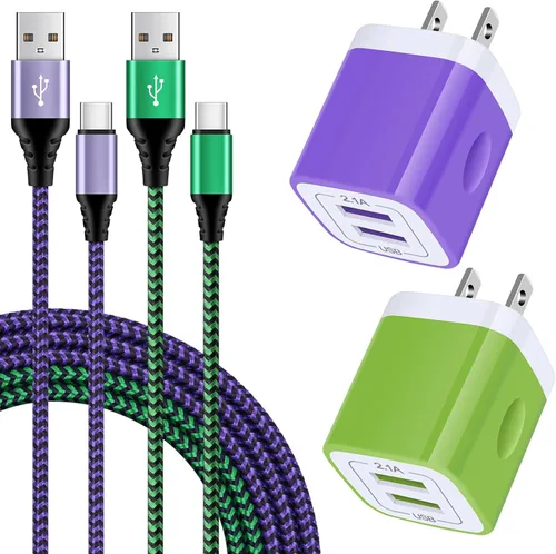 Miniatura 10 de Cargador USB tipo C enchufe de doble puerto cargador de pared rápido bloque de carga de teléfono con 2 cables C de 6 pies para Samsung Galaxy S26