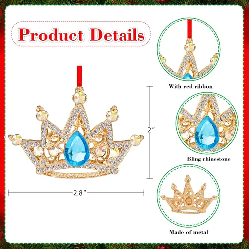 Miniatura 7 de WaaHome Adornos de Navidad de corona dorada de metal para reina y rey, adornos de recuerdo para decoración de árbol de Navidad, regalos para Verde