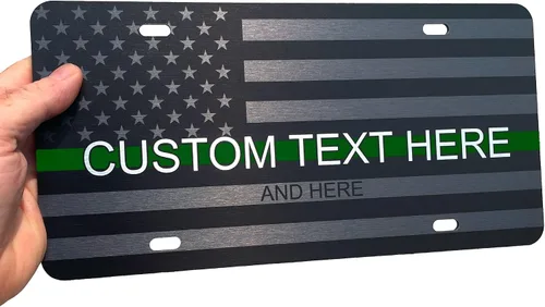 Miniatura 75 de JASS GRAPHIX Placa de matrícula personalizada con la bandera estadounidense de línea amarilla, homenaje personalizado a despachadores y operadores