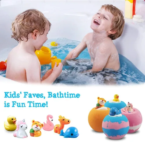 Miniatura 6 de Aofmee Bombas de baño para niños, bombas de baño naturales hechas a mano con juguete en el interior, manteca de cacao de karité hidratante, kit