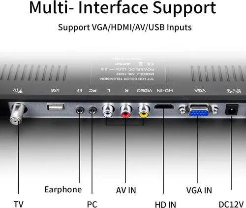Miniatura 3 de Jexiop TV de 17 pulgadas, pequeño televisor de pantalla plana con sintonizador digital ATSC, puerto HDMI y USB en doble potencia, cable de cargador