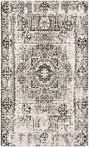 SAFAVIEH Evoke Collection EVK260T Medallón oriental envejecido de 2'2" x 4', color marfil y negro, no desprende pelusa, alfombra de acento para sala