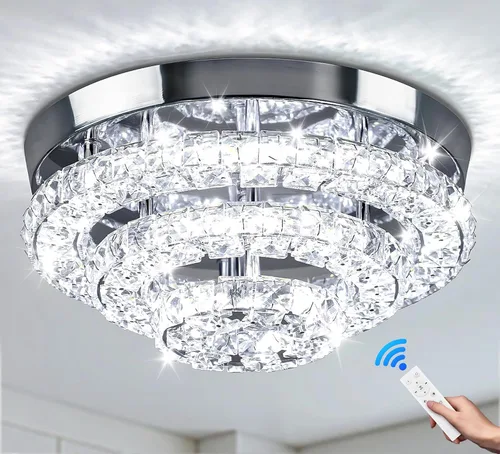 Miniatura 11 de Lámpara de Araña de Cristal Regulable de 11.8", Luz de Techo de Cristal, Lámparas de Araña Modernas de Montaje al Ras, Lámpara de Techo