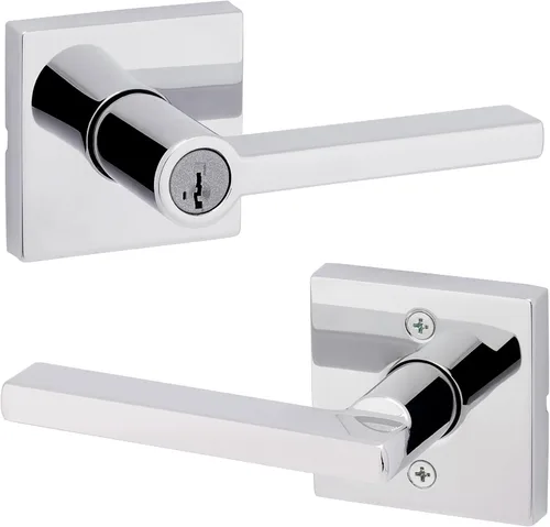 Miniatura 26 de Kwikset Halifax Manija interior de puerta de privacidad con cerradura, manija de puerta para baño y dormitorio, cerradura de botón de presión sin