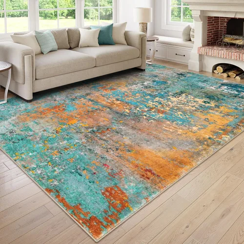 Miniatura 43 de Lahome Alfombra redonda moderna abstracta de 3 pies, color azul, lavable, de 3 x 3 pies, para cocina, entrada, suave, pequeña, antideslizante