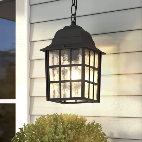 Lámpara colgante al aire libre, linterna colgante de techo exterior para porche con vidrio de agua, luz de linterna colgante al aire libre, lámpara