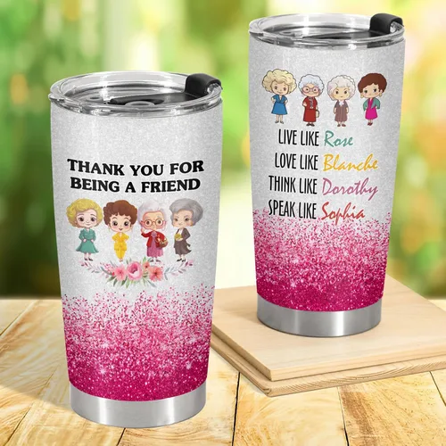 Miniatura 6 de 34HD Vaso dorado de 20 onzas – Thank You for Being a Friend – Taza de acero inoxidable aislada al vacío de doble pared – Mantiene las bebidas