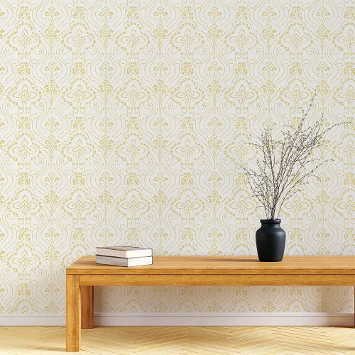 Miniatura 3 de Tempaper Yellow Pacific Wave Damask - Papel tapiz removible para despegar y pegar, 20.5 pulgadas x 16.5 pies, fabricado en los Estados Unidos