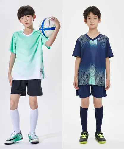 Miniatura 3 de Paquete de 2 camisetas de fútbol y pantalones cortos para niño, de secado rápido, uniforme de entrenamiento de equipo deportivo