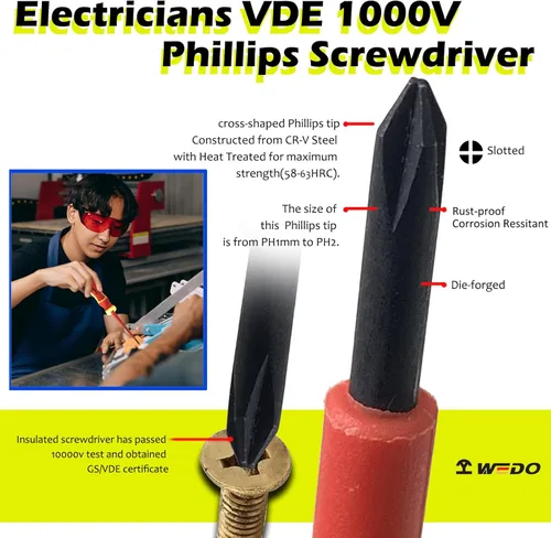 Miniatura 5 de WEDO VDE - Juego de herramientas aisladas de 1000 V, 13 piezas, herramientas de seguridad para electricistas con alicates, destornilladores