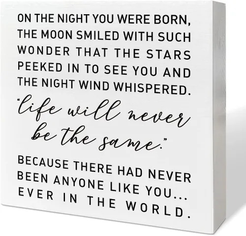 Decoración de caja de madera para escritorio de guardería, con texto en inglés "On The Night You Were Born", decoración neutra para guardería,