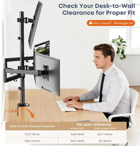 Miniatura 3 de Soporte para monitor cuádruple para 17-27 pulgadas, totalmente ajustable, resistente, soporte de escritorio con 4 brazos, carga máxima de 22 libras