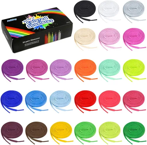 Auihiay 24 pares de cordones planos de 31 pulgadas, 40 pulgadas, 47 pulgadas, 54 pulgadas, cordones de color plano para tenis, zapatos de patinaje,