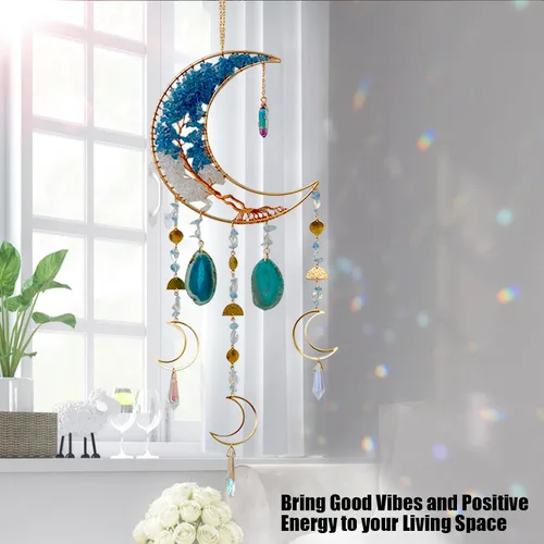 Miniatura 4 de Campanillas de viento de luna con árbol de cristal hecho a mano para decoración de pared del hogar, decoración de pared de dormitorio, decoración