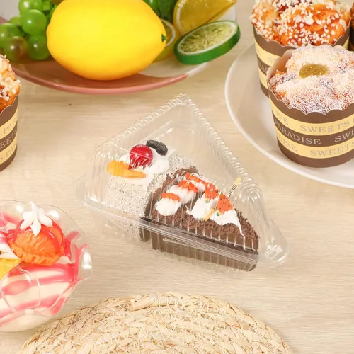 Miniatura 6 de 100 recipientes para tartas con tapa, plástico transparente, tapa mediana con bisagras, contenedor de una sola rebanada para pasteles o tartas de 6