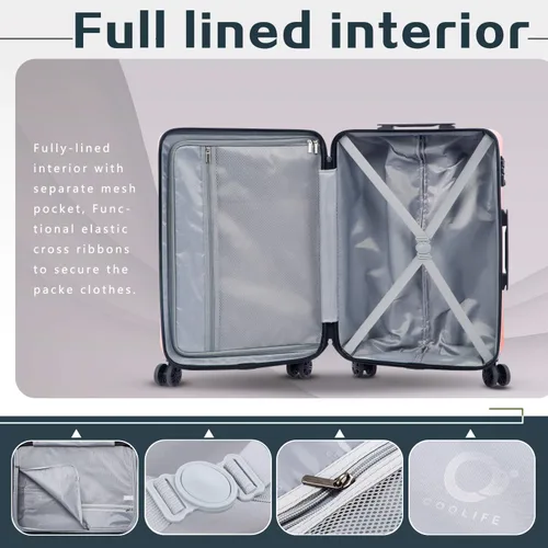 Miniatura 6 de Coolife Maleta de equipaje PC+ABS con bloqueo TSA Spinner de transporte rígido ligero 20 pulgadas 24 pulgadas 28 pulgadas, Gris