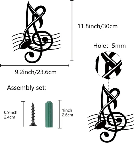 Miniatura 2 de CREATCABIN Notas musicales de metal para decoración de pared, letreros de pared negros para colgar en hierro, escultura de adorno de metal