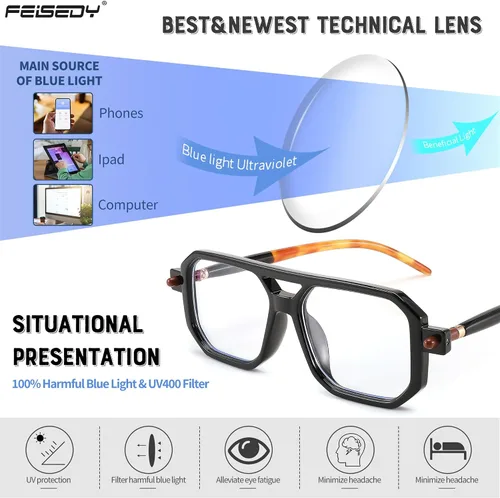Miniatura 4 de FEISEDY Gafas de lectura vintage cuadradas con bloqueo de luz azul, para mujeres y hombres, de los años 70, planos, estilo aviador, Gafas B0090