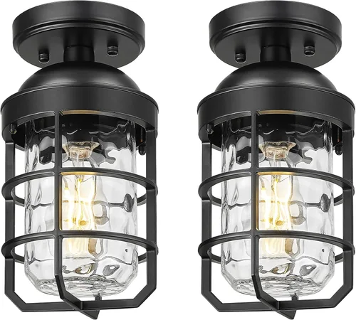 Miniatura 11 de Emliviar Lámpara de techo estilo granja, luz semiempotrada vintage para interior, luz de seguridad con vidrio templado transparente, acabado