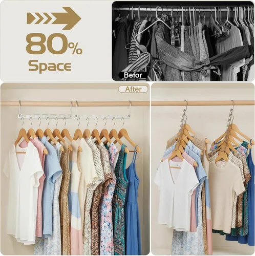 Miniatura 3 de HOUSE DAY Perchas Ahorradoras de Espacio para Ropa Paquete de 6, Organizador de Perchas de Servicio Pesado Capacidad de 30 Libras , Percha Mágica
