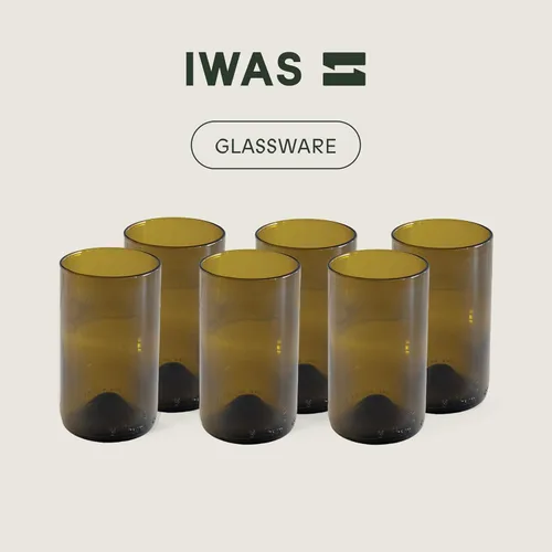 Miniatura 6 de IWAS Upcycled Olive - Vasos para beber 11.8 fl oz 12 onzas Juego de 6 Vasos de agua sostenibles Gafas de color marrón oscuro respetuosas