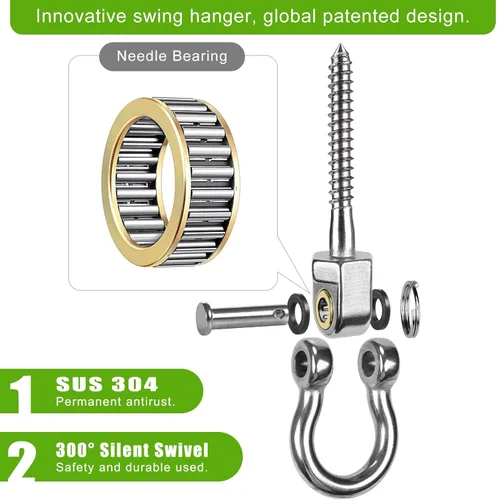 Miniatura 2 de BeneLabel Ganchos de columpio resistentes con rodamientos, juego de 2 soportes de tornillo de acero inoxidable 304 para sillas colgantes, columpios