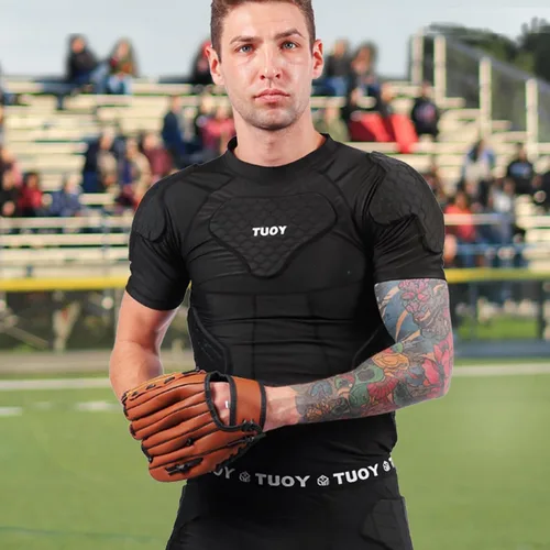 Miniatura 7 de TOUYR - Camiseta de compresión acolchada y pantalones para hombre, chaleco de entrenamiento sin mangas y pantalones cortos, conjunto de costillas