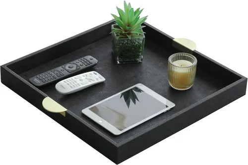 Miniatura 5 de HofferRuffer Bandeja Decorativa de Servir de Cuero Sintético, Elegante Bandeja Otomana para Mesa de Café, Desayuno, Bebidas, Bandeja para Servir