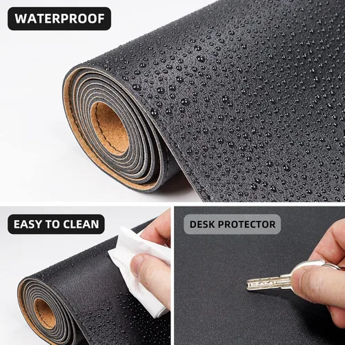 Miniatura 5 de Protector de escritorio de cuero, alfombrilla de escritorio de oficina, alfombrilla grande para mouse, alfombrilla de escritorio de corcho, Negro