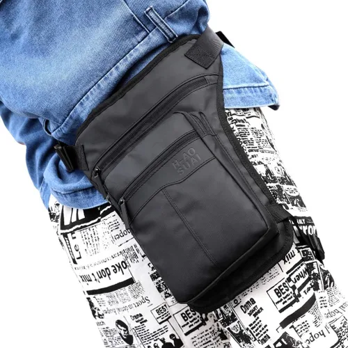 Miniatura 4 de Riñonera para muslos al aire libre para hombres y mujeres, riñonera para montar en motocicleta, bandolera para montar al hombro, senderismo, 01-Negro