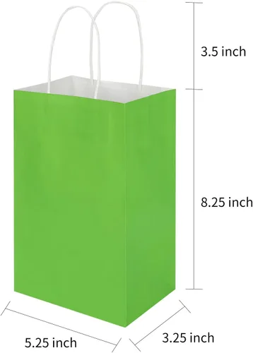 Miniatura 7 de Paquete de 100 bolsas de papel kraft pequeñas de 5.25 x 3.25 x 8.25 pulgadas, color verde hierba con asas, a granel, bolsas de regalo de Toovip