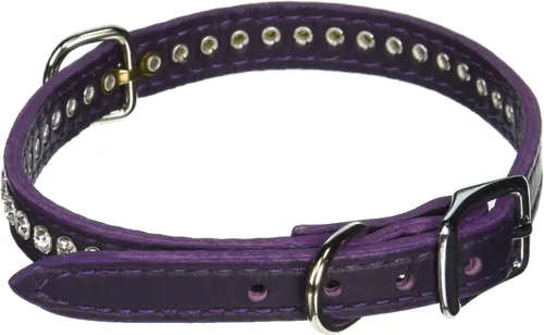 Miniatura 61 de Collar de perro de cuero y cristales de OmniPet Signature, cuero de grano de violeta africana de avestruz, se ajusta a un tamaño de cuello de 6"-8